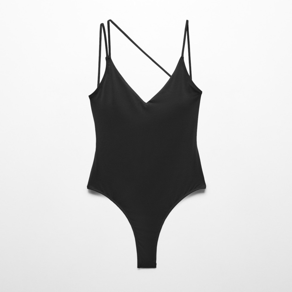 New Mango MNG Black Strappy V-neck Swimsuit Size Large